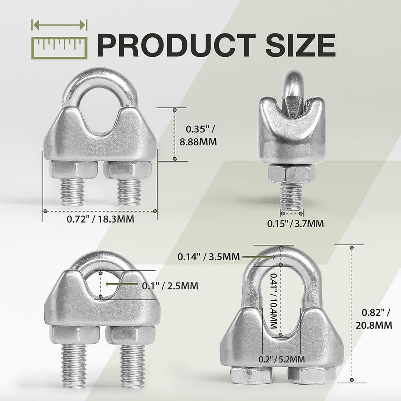 Jamiikury 4pcs M3 Wire Rope Clamp, 1/8 inch Cable Clamps Stainless Steel Wire Rope Clips - Image 3